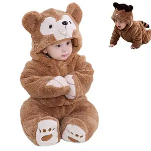 OEM Baby Jumpsuit Thickening Romper Winter Kid Blank Long Sleeve Baby Onesie Zipper Organic Cotton Rib Animal Pajamas