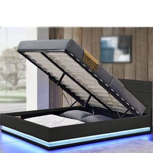 モダンなベッドルーム家具ブラックLEDサイドボードとフットボードガスリフトダブルクイーンキングサイズオスマンベッドフレーム - Product Image 6