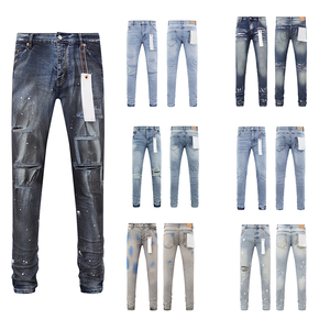 <span class=keywords><strong>Jeans</strong></span> Viola Trendy da Uomo all'Ingrosso, Lavaggio ad Acqua con Toppe Uniche, Strappati e Distressed, Tessuto Elasticizzato a Maglia, Vita Media, Casual - Product Image 2