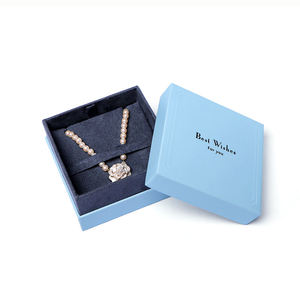 Coffret Cadeau de Luxe EVERWIN Bleu pour Bijoux avec Sac à Ruban, Emballage Carré Élégant pour Collier et Bracelet, Design Vœux de Bonheur - Product Image 4