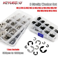 1 Set Mix M1.2 to M15 Kit E Type Circlip External Retaining Ring Snap Washer for Shaft Bearing Black 65mn 304 A2 Stainless Steel