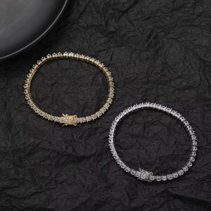 3MM Square Zirconium 2-claw <b>Copper</b> Single-row Chain, Hip-hop Men's Tennis <b>Bracelet</b>. Tanjing Fashion Lijing Necklace - Product Image 1