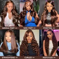 Perruques frontales en dentelle HD 13x6 sans colle, en cheveux humains, vente en gros, cheveux indiens bruts, couleur chocolat, ondulation naturelle, pour revendeurs