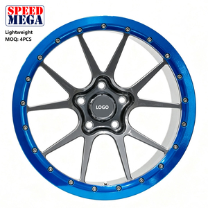 Rines Deportivos Speed Mega Gunmetal de 10 Radios, Ligeros, de Aleación, con Anillo Exterior Azul, Diseño de Pernos, Radios en Y Divididos - Product Image 2