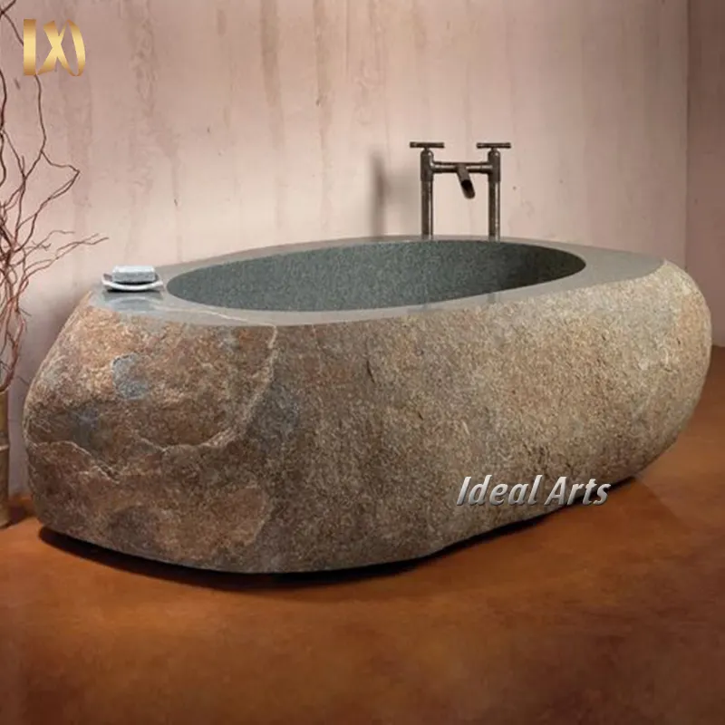 Ideal Arts factory custom size natural rock stone grey marble River Stone Boulder bathtub