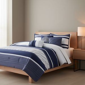 Juego de Edredón Moderno a Rayas de 7 Piezas, Tamaño Completo, Ropa de Cama de Poliéster con Diseño Cosido, Decoración para el Hogar - Product Image 2