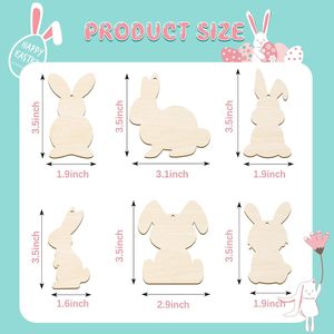 Decoraciones colgantes de madera con forma de conejo para manualidades de Pascua, pintura y graffiti, uso en interiores - Product Image 5