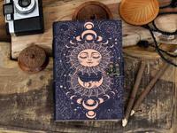 Carnet en cuir vintage personnalisé pour hommes et femmes, promotion, logo personnalisé, carnet de croquis soleil et lune, papier aquarelle, style mini