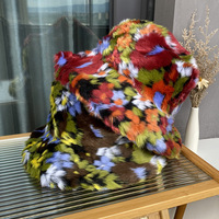 Chapeau de seau en fausse fourrure arc-en-ciel à large bord pelucheux pour femmes Chapeau de fête en peluche chaud coloré multicolore Chapeau d'hiver en fourrure de renard