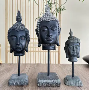 Искусственные изделия из смолы ручной работы, каменные модели, настольный орнамент для домашнего офиса, статуи головы Будды с основанием