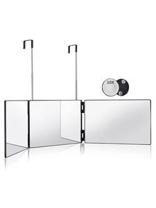 Miroir de coiffure pliable à trois volets en verre avec éclairage LED 360°, hauteur réglable, design pliable, portable - Product Image 3