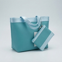 Ensemble sac fourre-tout et pochette zippée 2-en-1 pour femme, en cuir PU bleu clair, imperméable, décontracté, pour voyage et shopping, sac à bandoulière