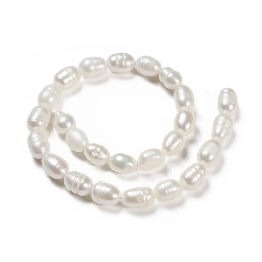 Pandahall 6~7mm 7.34 Inches Natural Seashell Color Rice Cultured Freshwater Pearl Beads