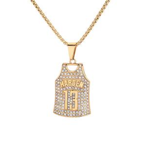Hip Hop Iced Out Zircon Rock <span class=keywords><strong>Bar</strong></span> Baloncesto Jersey Charm Joyerí<span class=keywords><strong>a</strong></span> de moda Colgante Collares de acero inoxidable Hombres Mujeres al por mayor - Product Image 6