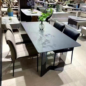 โต๊ะรับประทานอาหารทรงสี่เหลี่ยมที่ทันสมัยระดับไฮเอนด์สำหรับห้องนั่งเล่นที่บ้าน<span class=keywords><strong>พื้น</strong></span>ผิวแบบร็อคบอร์ดเหมาะสำหรับเป็นโต๊ะรับประทานอาหารและโต๊ะทำงาน - Product Image 1