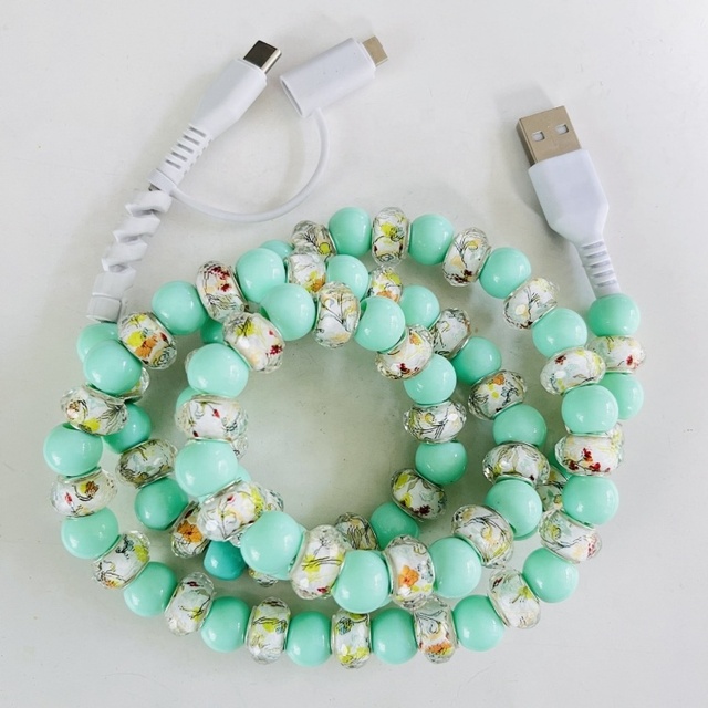 Custom Design Floral Beaded Type-C USB Charging Cable Braid Shielding Computer Mobile Phone Camera 3A Fast Charging Pure Copper