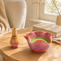 Bol à matcha élégant en forme d'étoile florale, bol à thé en céramique de luxe avec glaçure dégradée réactive, cadeau pour la cérémonie du matcha