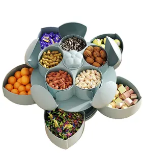صندوق حلوى دوار على شكل بتلات ، صندوق حلوى للوجبات الخفيفة ، منظم تخزين الفواكه المجففة بسطحين
