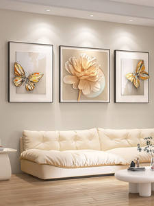 Art mural en relief 3D simple et moderne de luxe léger, <span class=keywords><strong>triptyque</strong></span> encadré avec des <span class=keywords><strong>fleurs</strong></span> de papillon, salon, fond de canapé, <span class=keywords><strong>peinture</strong></span> suspendue - Product Image 6