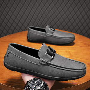 Mocassins pour hommes à bout rond, en PU, semelle en caoutchouc, doublure en peluche, motif uni, toutes saisons, tendance - Product Image 3