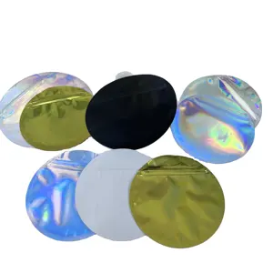 Laminated Custom Logo Round Shaped Die Cut Bag For Eyelashes Laser Film Mylar Baggies Holographic Circle Shape Bags