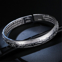 YL Nouveau Bracelet Ouvert Vintage Sutra du Cœur de Lotus en Alliage Poli Massif, Bracelet Large pour Femme, Vente en Gros