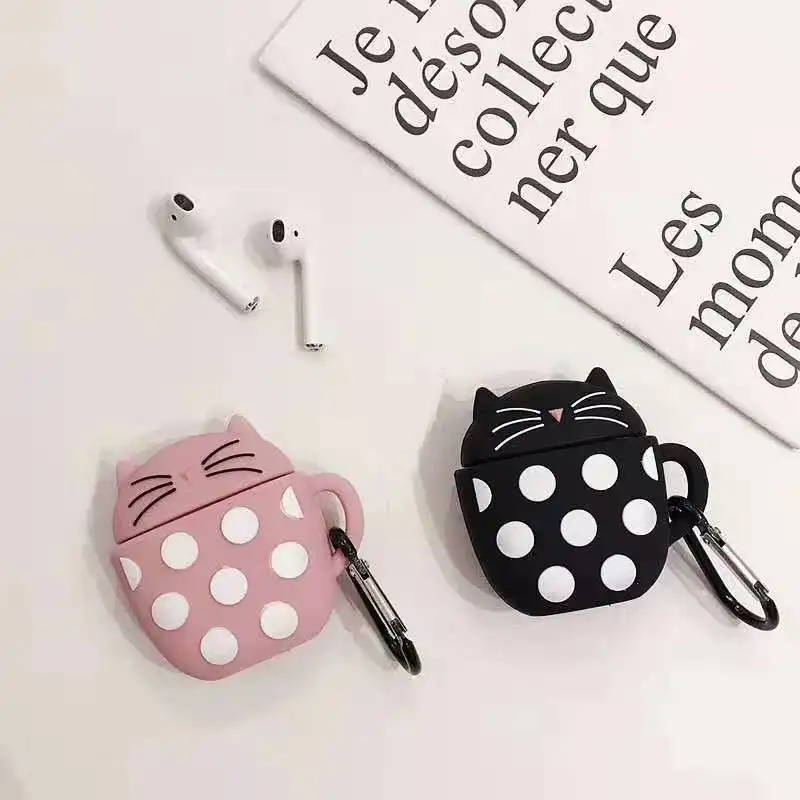 Casing Earphone kartun hewan desain unik, casing Earphone nirkabel dengan gantungan kunci tahan guncangan, penutup silikon, Earphone pelindung untuk airpods