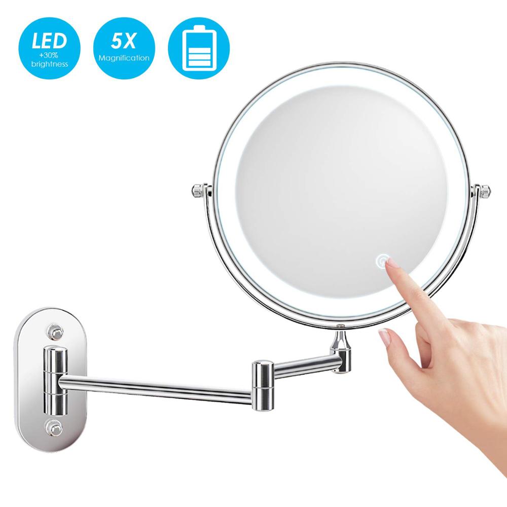 Mirrored Furniture Dual Arm 2 Face Bathroom Lamp Mirror With Dimmable Led Lights