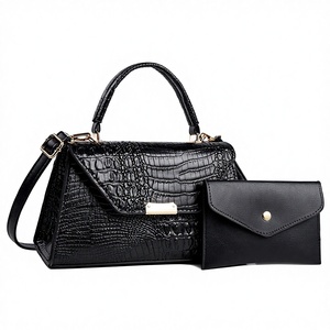 Sac à main vintage français imprimé croco, lot de 2 pièces, sac Boston minimaliste, sac à main de luxe à poignée supérieure, sac bandoulière messager pour femme - Product Image 1