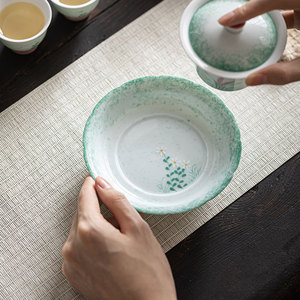 Hand Painted Reed Ceramic Teapot Stand Sprinkled Green Traditional Chinese Style <b>Tea</b> <b>Set</b> Accessory Dehua Craft - Product Image 2
