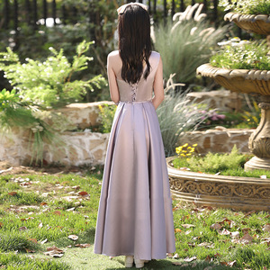 Bridesmaid Dress Purple Satin A-Line Sweetheart Neckline Natural Waist Long Gown For Wedding Sister Graduation - Product Image 5