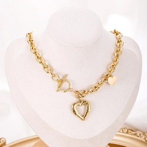 XL210 Nuevo estilo Chapado en oro 18K Cadena de acero inoxidable Collar de moda con colgante de corazón Encanto para mujer - Product Image 4