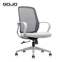Chaise de bureau ergonomique moderne à dossier mi-haut en maille, pivotante, pour ordinateur, gris clair, avec accoudoirs fixes