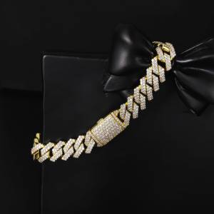 Venta al por mayor de latón circón moda Popular moda de lujo completo Unisex 14K chapado en oro pulsera regalo fiesta Brazalete - Product Image 1