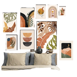 Quadro Moderno Bohémien Astratto con <span class=keywords><strong>Sole</strong></span>, Luna, Linee Geometriche e Foglie di Monstera, Decorazione da Appendere per Soggiorno e Camera da Letto - Product Image 4