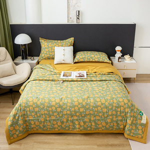 Chăn hè cotton cao cấp, họa tiết hoa tulip, chất liệu lụa đá mát lạnh, dành cho một hoặc hai người, kèm vỏ chăn, kiểu tối giản sang trọng. - Product Image 4