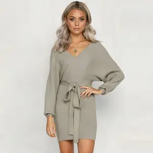 OEM Designer HOT Sexy Sweater Wool Dress Jumpsuit Women Clothing Rib Knit Vest Long Dress