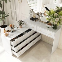 Table de maquillage modulaire multifonctionnelle en bois massif de luxe avec grands tiroirs de rangement et miroir éclairé pour un style moderne