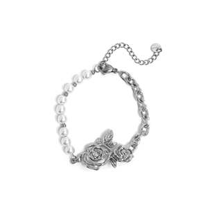 สร้อยข้อมือแฟชั่นดีไซน์กุหลาบ ประดับมุก  วัสดุสแตนเลสสตีล 316L ชุบทอง PVD - Product Image 1