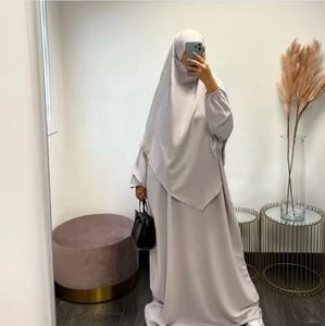 Eid müslüman kadınlar uzun Khimar Abaya 2 parça Set elbise namaz konfeksiyon başörtüsü tam kapak islam ramazan Kaftan müslüman kadın elbise - Product Image 4