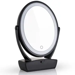 椭圆形发光二极管灯触摸屏传感器化妆镜，放大倍数为7X和15X