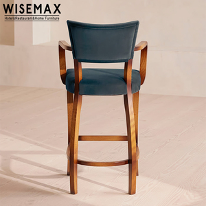 WISEMAX FURNITURE - Silla Alta de Barra de Madera de Lujo con Reposabrazos de Terciopelo, Respaldo Curvo para Cocina, Hogar y <span class=keywords><strong>Bar</strong></span> - Product Image 6