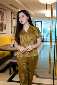 Pijama de tela satinada MBD287 para mujer, Conjunto de pijama personalizado con estampado de corazón, pijama de algodón de alta tendencia - Product Image 6