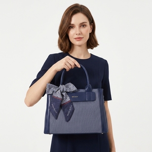 Factory Manufacturer OEM ODM Denim Twill Satchel Women Handbag Silk Scarf Ready Stock <strong>Crossbody</strong> <strong>Navy</strong> Daily <strong>Bag</strong> MISS ALITA - Product Image 3