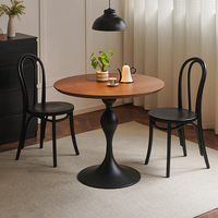 Table à manger ronde vintage en MDF avec plateau en placage de bois et base en alliage d'acier, idéale pour petit appartement, maison, café, restaurant, hôtel, salle de sport, bureau de négociation
