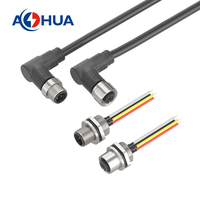 AOHUA personnalisé 12Pin droit/coude/panneau métal M12 connecteur de capteur moulé 24AWG câble PVC pour LED