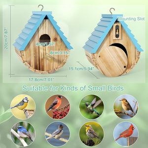 Hangende houten vogelhuisjes voor buiten, voor kardinaalvogels, vinken, kwartels, zwaluwen en blauwe vogels. - Product Image 3