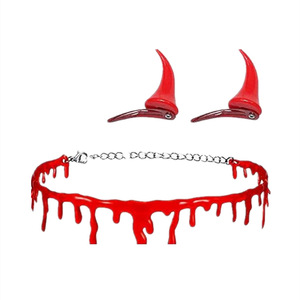Ensemble collier et cornes de démon en plastique TPR rouge, accessoires de costume d'Halloween, accessoire de cosplay unisexe pour fête - Product Image 5