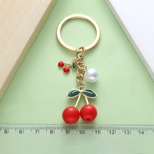 Producto de Comercio Exterior Más Vendido, Llavero de Resina de Color Sólido con Efecto Goteo de Aceite, Llavero de Metal con Perla de Cereza Roja, Accesorio para Llavero - Product Image 4