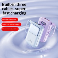 Nouvelle mini batterie externe ultra-rapide 66W en plastique 20 000mAh avec câble intégré PD 20W Charge rapide bidirectionnelle Chargeur portable